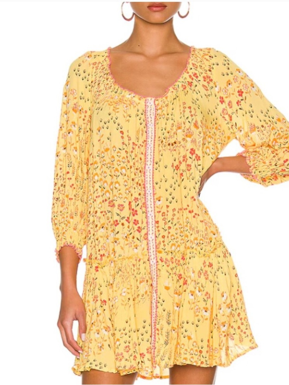 Poupette St. Barth Tesorino Mini Dress Yellow Bouquet S/M